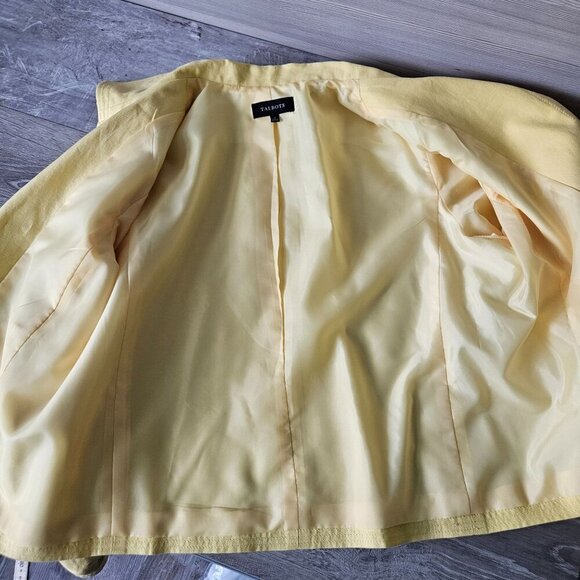 TALBOTS Linen Blazer Womens Size 16 Yellow Open Front Jacket Polyester Lining - Picture 6 of 16